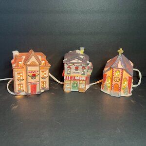 VTG 1990s Set of 3 Light Up Christmas Village Town Hall, Hardware Store & Church